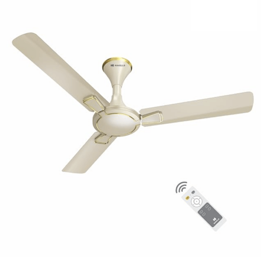 Havells 1200mm Milor BLDC Motor Ceiling Fan | 5 Star with RF Remote, 100% Copper, High Air Delivery | Upto 57% Energy Saving, ECO Active Technology, Flexible Timer Setting | (Pack of 1, Gold)